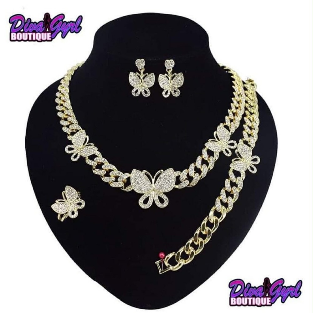 Gold Link Butterfly Jewelry Set